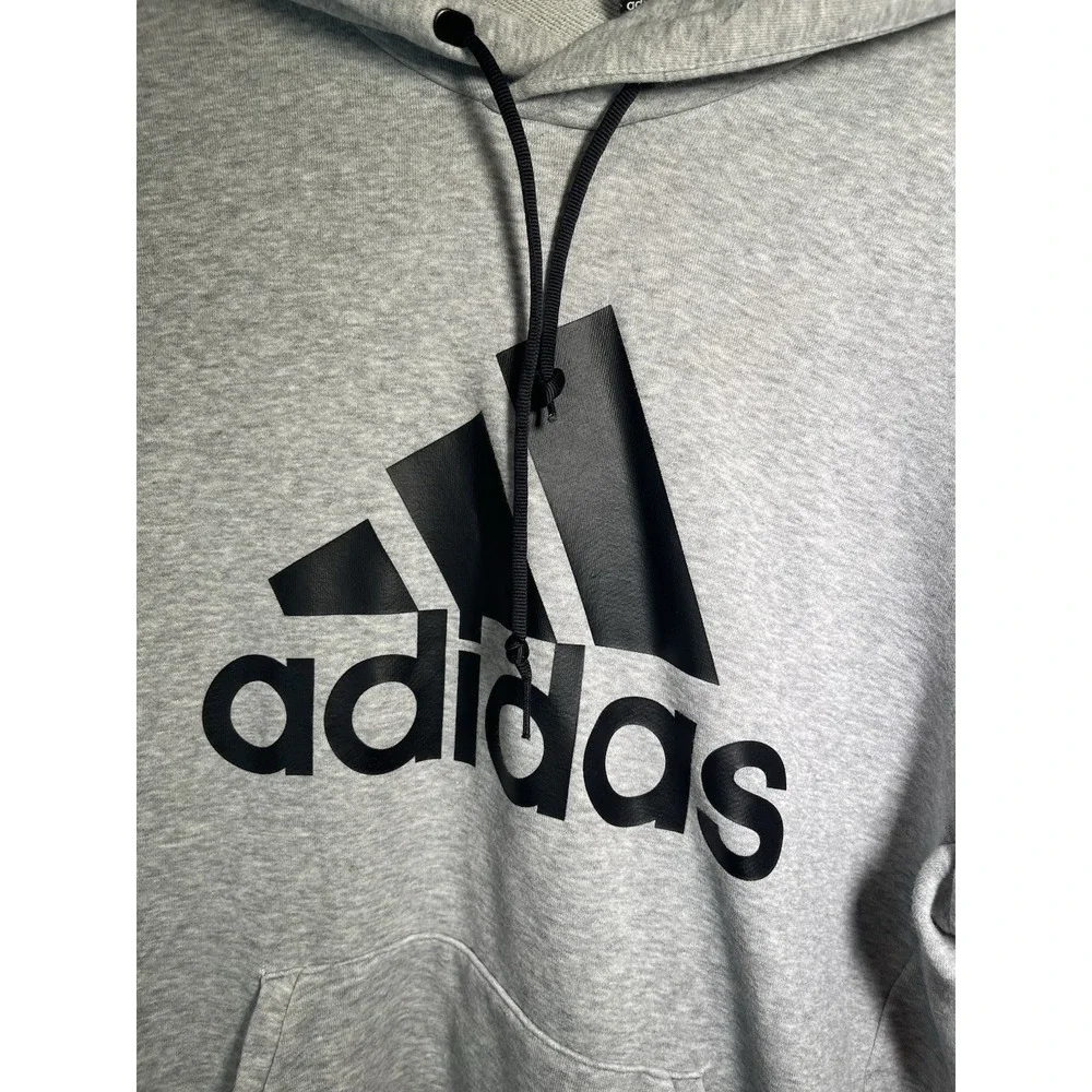 Adidas Hoodie Mens Gray Essentials Logo Stripe Spell Out Hooded Sweatshirt Large